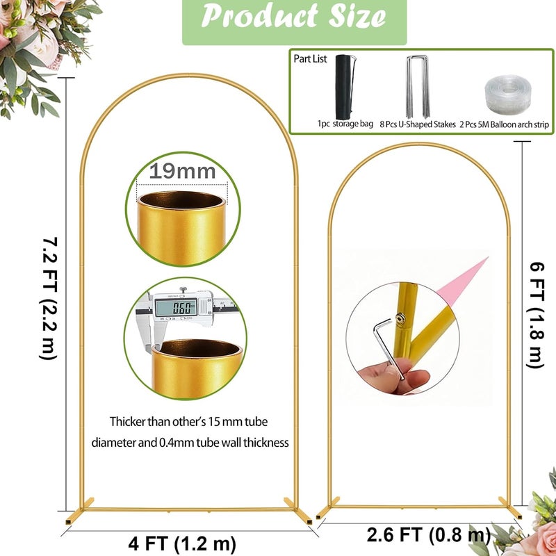 ParseBio Wedding Arch Backdrop Stand Set of 2 (7.2FT, 6FT),Gold Metal Arch Backdrop Stand,Balloon Arch Stand for Wedding Ceremony Baby Shower Outdoor Indoor Birthday Party Graduation Decoration - Image 3
